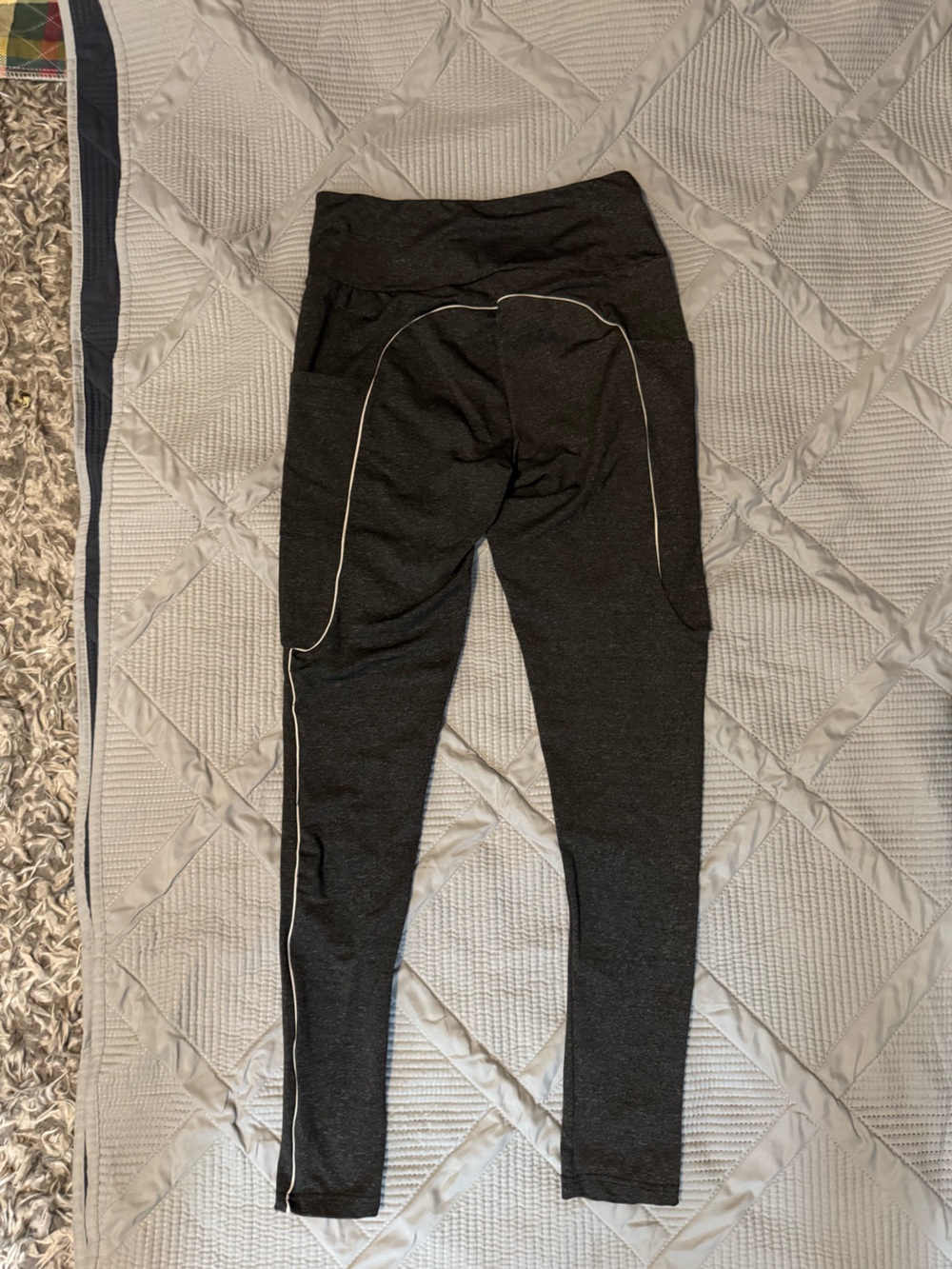 Body Instinct Charcoal Grey Athletic Leggings with White Piping - Size L